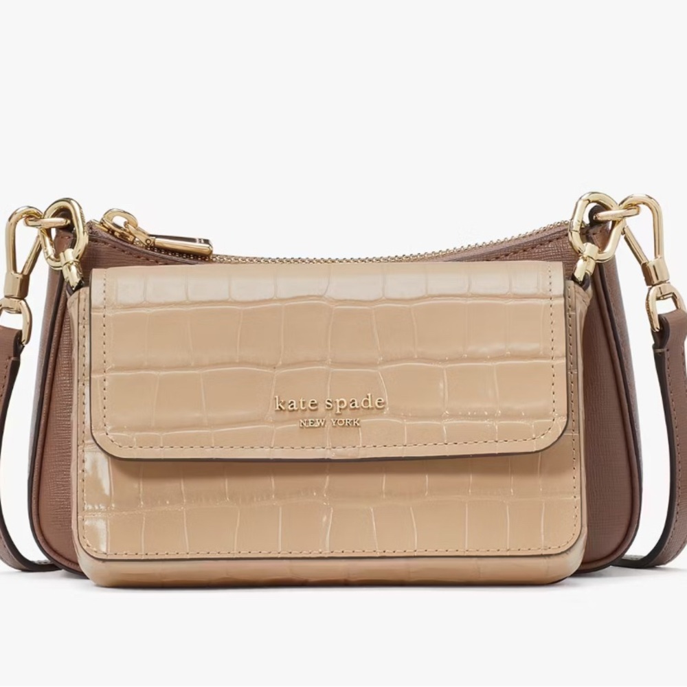 KATE SPADE NEW YORK DOUBLE UP CROC EMBOSSED CROSSBODY